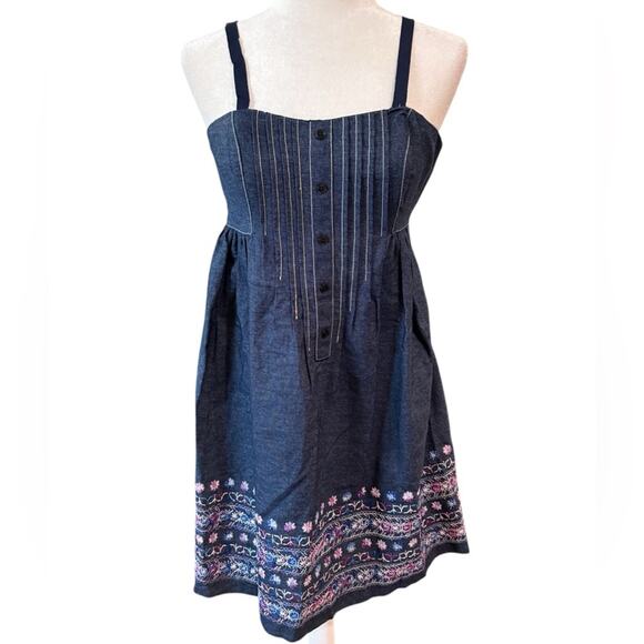 Anna Sui Corset Denim Embroidered Mini Sundress‎ Strapless- Sz 0 - Picture 3 of 12